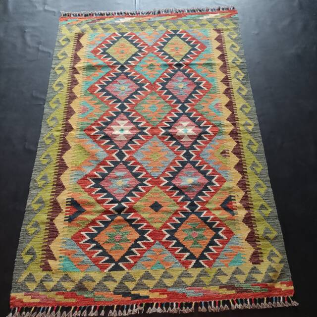 Kilim Rug Classic, Handmade Artisan Afghan Turkish Aztec Geometric Wool 187x126 cm - image 1