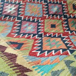 Kilim Rug Classic, Handmade Artisan Afghan Turkish Aztec Geometric Wool 187x126 cm - thumbnail 4