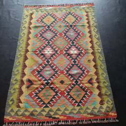Kilim Rug Classic, Handmade Artisan Afghan Turkish Aztec Geometric Wool 187x126 cm - thumbnail 1
