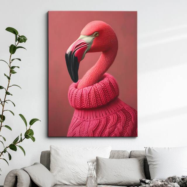 Flamingo Head Pink Jumper Fleece Animal Framed Poster Print & Canvas Wall Decor Art Bedroom Home Interior Funny Lover Gift - image 1