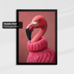 Flamingo Head Pink Jumper Fleece Animal Framed Poster Print & Canvas Wall Decor Art Bedroom Home Interior Funny Lover Gift - thumbnail 2