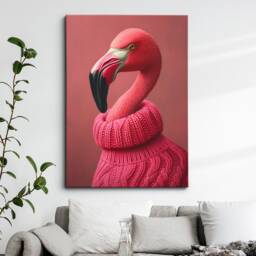 Flamingo Head Pink Jumper Fleece Animal Framed Poster Print & Canvas Wall Decor Art Bedroom Home Interior Funny Lover Gift
