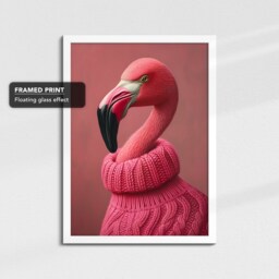 Flamingo Head Pink Jumper Fleece Animal Framed Poster Print & Canvas Wall Decor Art Bedroom Home Interior Funny Lover Gift - thumbnail 3