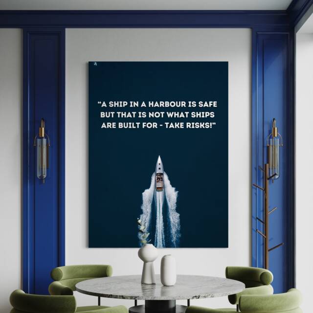 Motivational Boat Canvas Art Blue Gold Nautical Decor - image 1