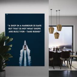 Motivational Boat Canvas Art Blue Gold Nautical Decor - thumbnail 3