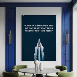 Motivational Boat Canvas Art Blue Gold Nautical Decor - thumbnail 1