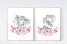 Elephant Nursery Print Boho Floral Girl Room Decor - thumbnail 1