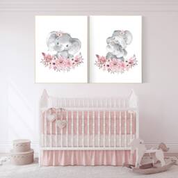 Elephant Nursery Print Boho Floral Girl Room Decor - thumbnail 2