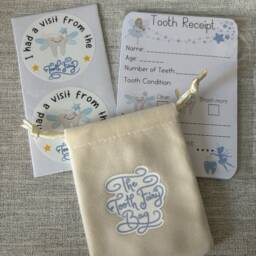Tooth Fairy Kit, Receipts, Stickers, Velvet Bag, Keepsake - thumbnail 3
