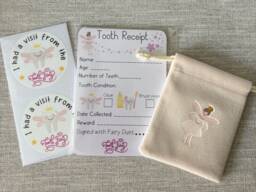 Tooth Fairy Kit, Receipts, Stickers, Velvet Bag, Keepsake - thumbnail 1