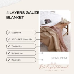 Soft Bedspread Queen King, Muslin Bed Cover, Organic Cotton Bedspread, Brown Blanket - thumbnail 2