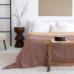 Soft Bedspread Queen King, Muslin Bed Cover, Organic Cotton Bedspread, Brown Blanket - thumbnail 1