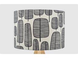 Handmade Lampshade White Black Tree Fabric Drum, Retro Scandi Forest Light Shade For Table/Floor Lamp Or Ceiling Pendant