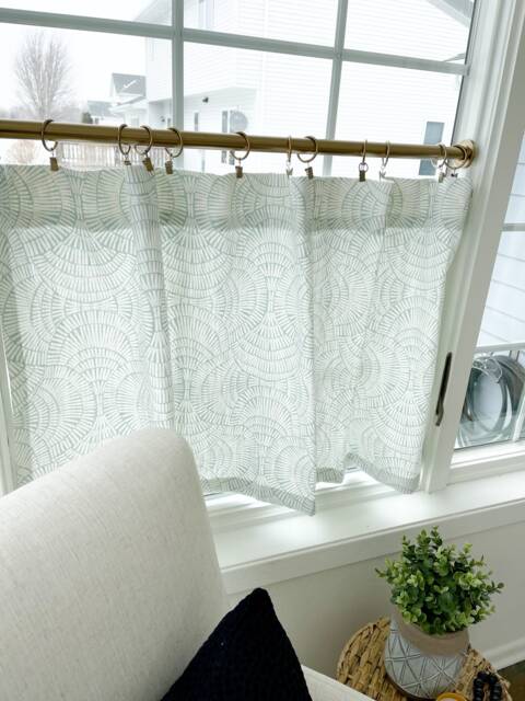 Mid Century Modern Cafe Curtain Teal Vision Pattern, Farmhouse Kitchen Decor - image 1