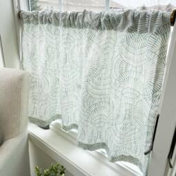 Mid Century Modern Cafe Curtain Teal Vision Pattern, Farmhouse Kitchen Decor - thumbnail 2
