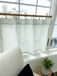 Mid Century Modern Cafe Curtain Teal Vision Pattern, Farmhouse Kitchen Decor