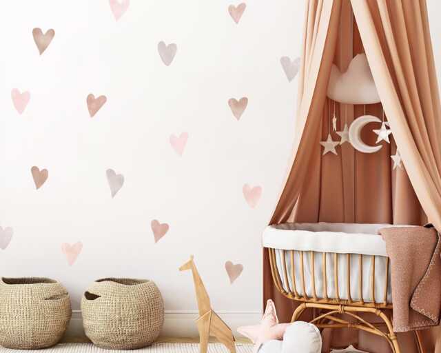 Boho Watercolor Heart Wall Decals Neutral Nursery Decor - image 1