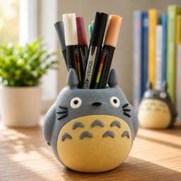 Totoro Planter & Pen Holder - Studio Ghibli Inspired Desk Organizer Succulent Pot Anime Decor 3D Printed Gift - thumbnail 2