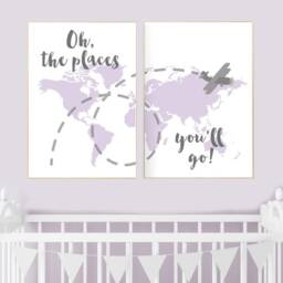 Purple World Map Nursery Decor Travel Theme Art Print - thumbnail 2