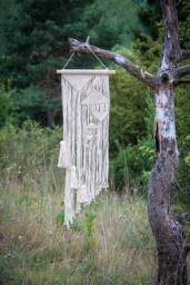 Macrame Wall Hanging Woven Modern Macrame Bohemian Eco Home Decor Geometric Boho Art Cotton Tapestry White