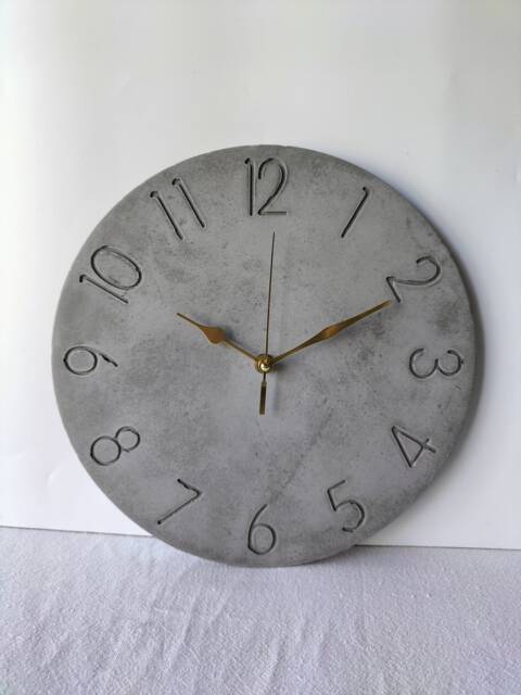 Charcoal Concrete Wall Clock Modern Minimalist Design With Gold Hands - image 1