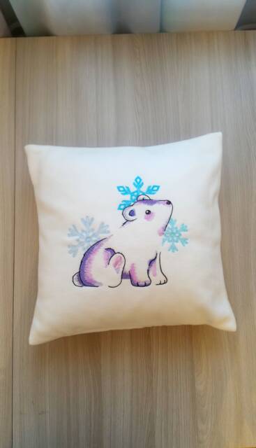 White Fleece Baby Pillow From The Magic Winter Series With Embroidery For A Walk Stroller, Traveling, Bed - image 1