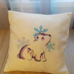 White Fleece Baby Pillow From The Magic Winter Series With Embroidery For A Walk Stroller, Traveling, Bed - thumbnail 2