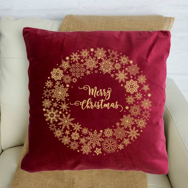 Gold Foil Merry Christmas Luxury Velvet Cushion/Decor Colours