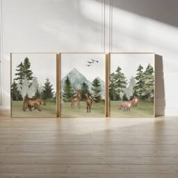 Woodland Nursery Art, Watercolor Nursery, Deer Bear Fox, Woodland Set Of Three Nursery Prints, Forest Prints - thumbnail 2