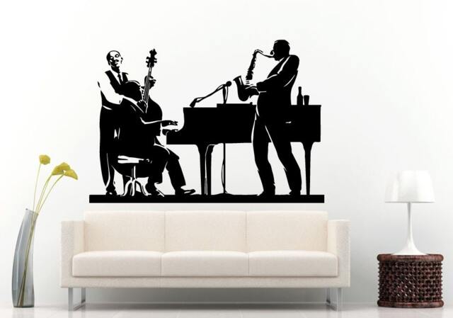 Jazz Sax Saxophone Instrument Tool Band Musical Genre Man Player Bass Guitar Piano Wall Decal Vinyl Sticker Mural Room Decor L1146 - image 1