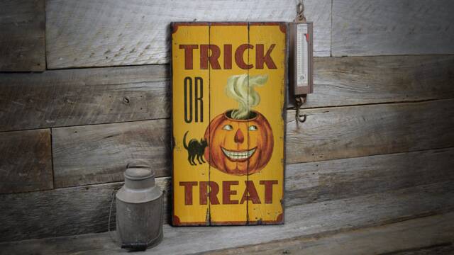 Trick Or Treat, Halloween Lover Sign, Decor, Pumpkin Wood Wooden Sale Wall Decor - Old Signs - image 1