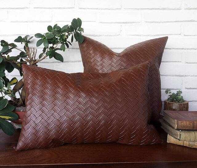 Wicker Mesh Vegan Leather Pillow Cover - Scandinavian Decor - image 1
