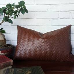 Wicker Mesh Vegan Leather Pillow Cover - Scandinavian Decor - thumbnail 3