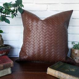 Wicker Mesh Vegan Leather Pillow Cover - Scandinavian Decor - thumbnail 2
