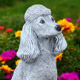 Sitting Dog Figurine Outdoor Pet Memorial Stone Poodle For Garden Decor Concrete Statue Yard Dog Decoration Cement Lover Gift - thumbnail 4