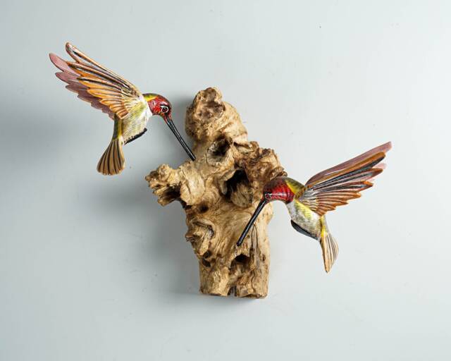Hummingbird Wall Decor, Art, Couple, Painted, Romantic, Hanging Statue, Handmade Sculpture, Colibri, Room Gift For Girlfriend - image 1