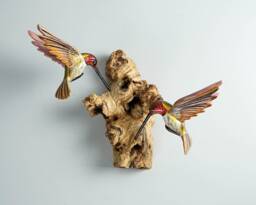 Hummingbird Wall Decor, Art, Couple, Painted, Romantic, Hanging Statue, Handmade Sculpture, Colibri, Room Gift For Girlfriend - thumbnail 1