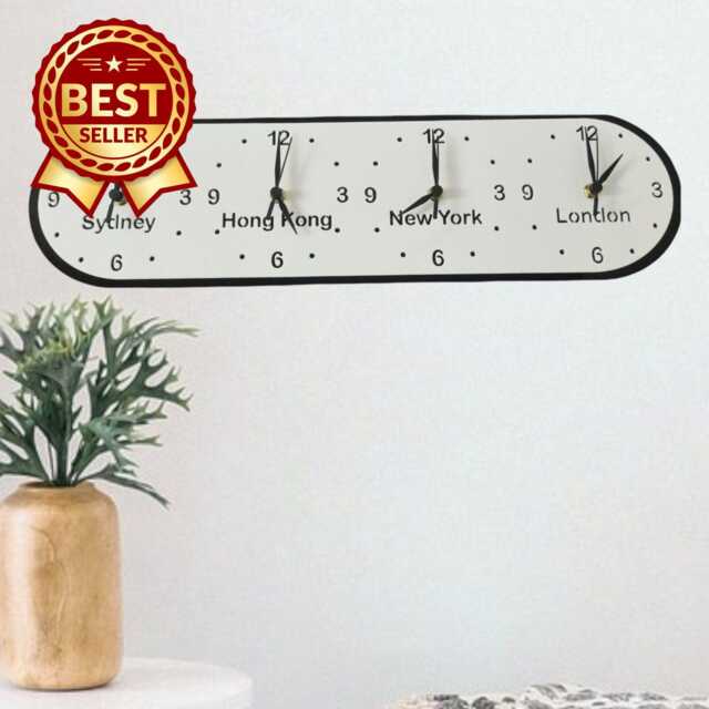 Personalized Four Time Zone Clock Large Black & White Wall Decor - image 1