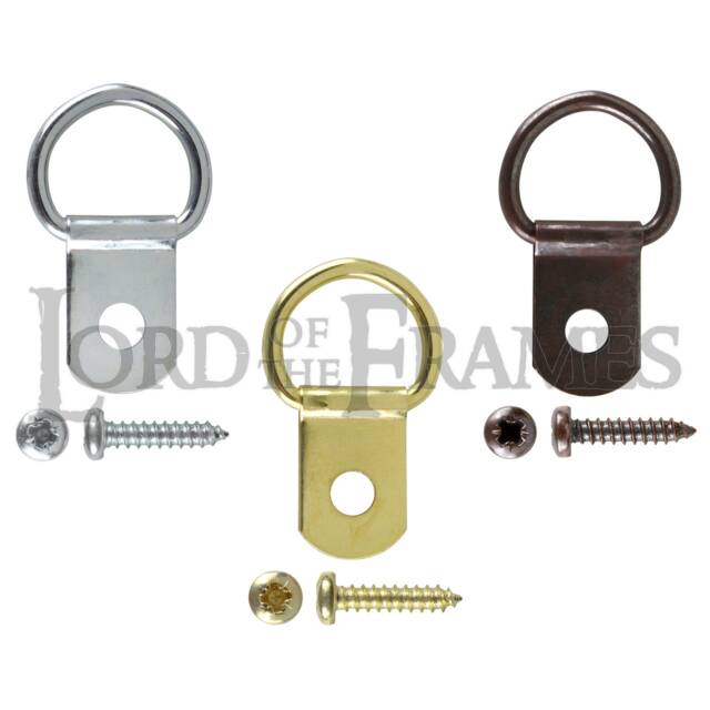 standard Single D Rings Nickel Brass Bronze + Screws Picture Framing Frame Mirror Hanging Drings - image 1