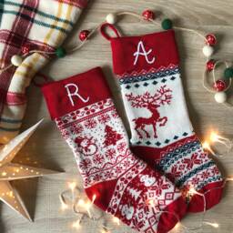 Christmas Stocking With Name - Personalised Hand-Stitched Or Initial Patterned Knitted - thumbnail 1