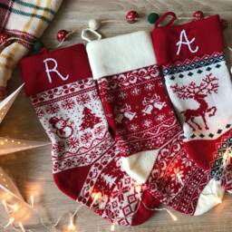 Christmas Stocking With Name - Personalised Hand-Stitched Or Initial Patterned Knitted - thumbnail 2