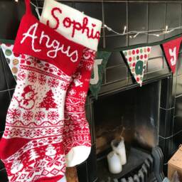 Christmas Stocking With Name - Personalised Hand-Stitched Or Initial Patterned Knitted - thumbnail 3