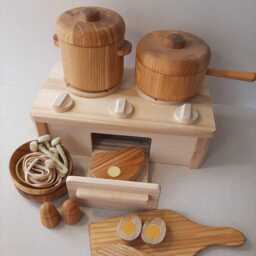 Montessori Wooden Kitchen Set Pretend Play Cooking Toys For Toddlers - thumbnail 3