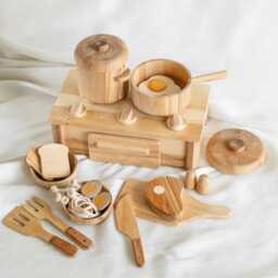 Montessori Wooden Kitchen Set Pretend Play Cooking Toys For Toddlers - thumbnail 1