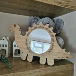 Wooden Dinosaur Mirror, Affirmation Wall Decor, Boys Bedroom Acrylic Mirror - thumbnail 2