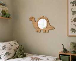 Wooden Dinosaur Mirror, Affirmation Wall Decor, Boys Bedroom Acrylic Mirror - thumbnail 1