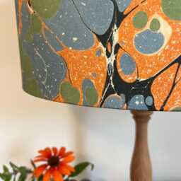 Blue & Orange Marbled Lampshade - Handmade Drum Lamp Shade Ceiling Pendant - thumbnail 3