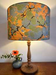 Blue & Orange Marbled Lampshade - Handmade Drum Lamp Shade Ceiling Pendant