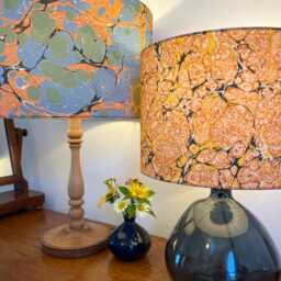 Blue & Orange Marbled Lampshade - Handmade Drum Lamp Shade Ceiling Pendant - thumbnail 4