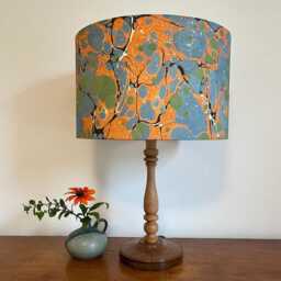 Blue & Orange Marbled Lampshade - Handmade Drum Lamp Shade Ceiling Pendant - thumbnail 2